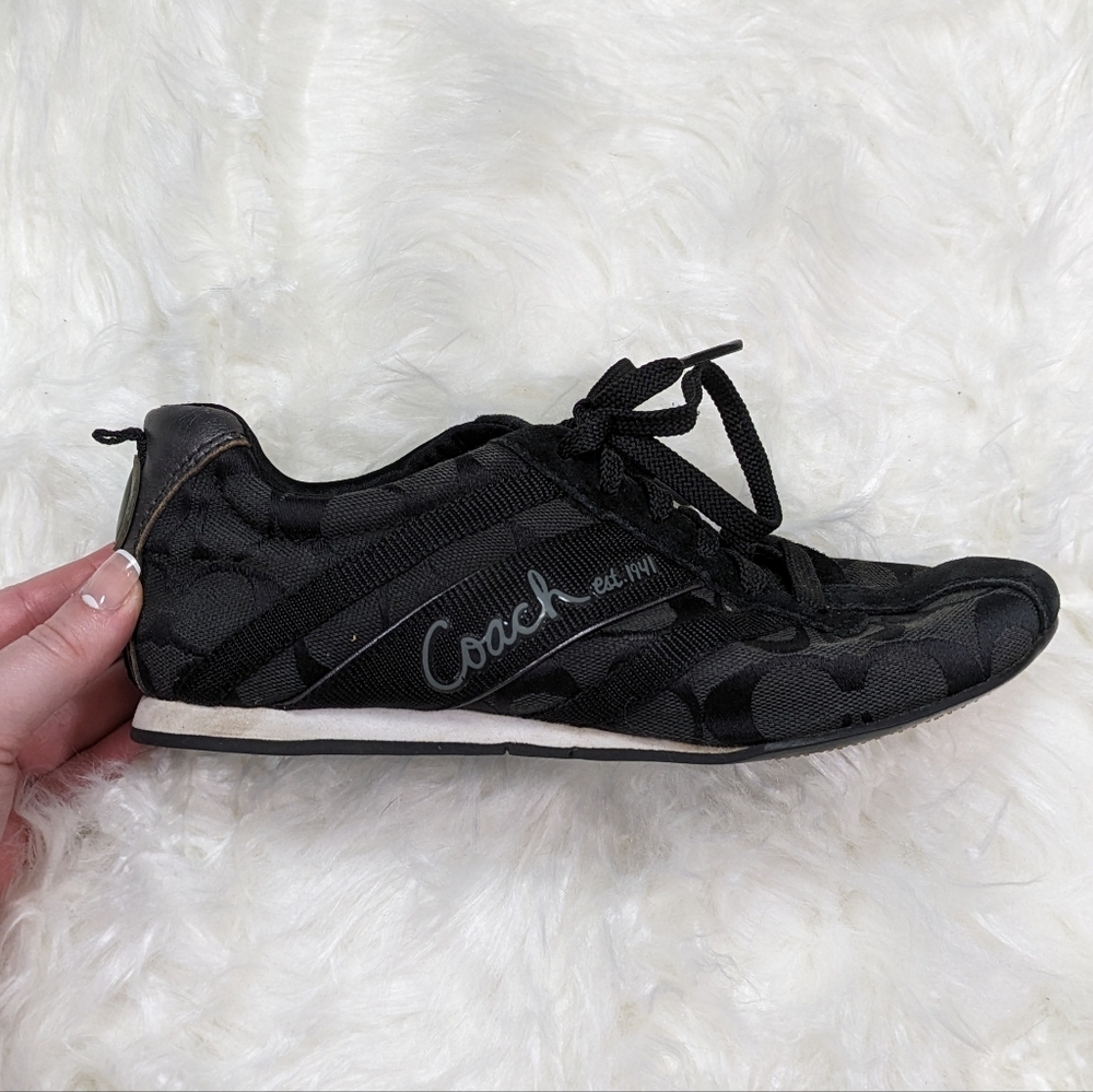 Coach Henrietta Signature Logo Black Jacquard Low Top Tennis Shoes Size 5